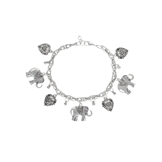 Boho Elephant Heart Charm Bracelet