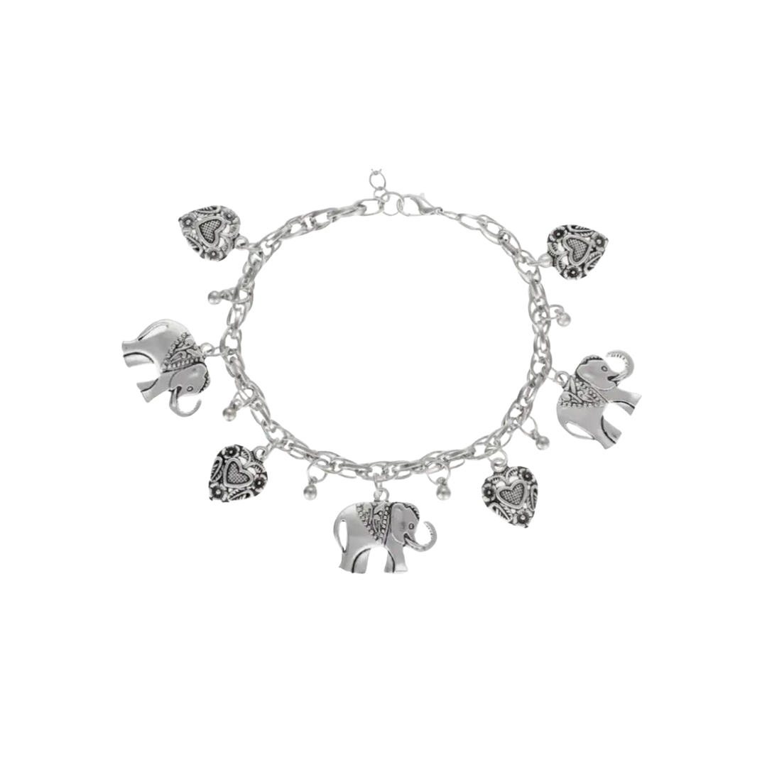 Boho Elephant Heart Charm Bracelet