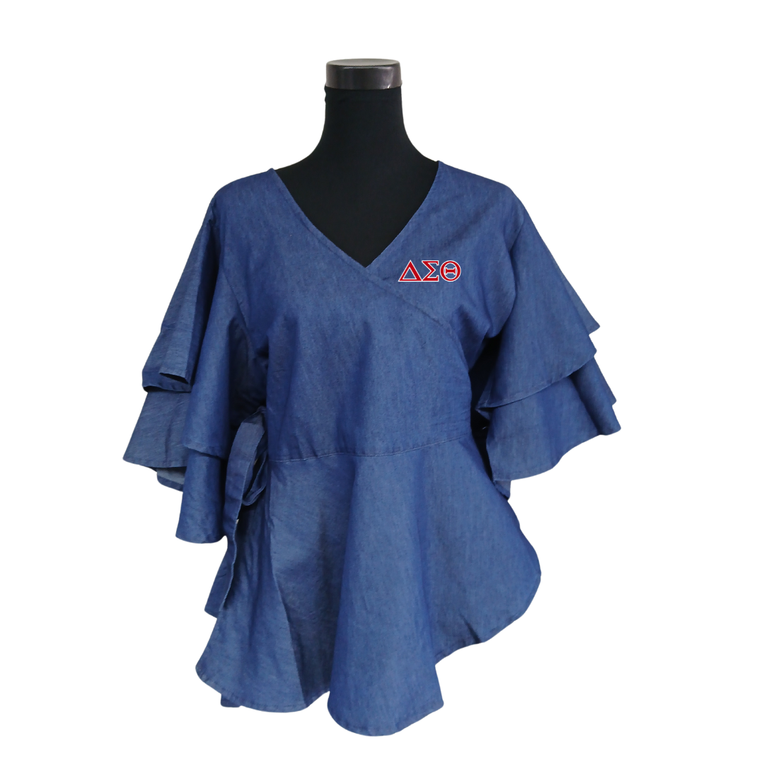 Denim Wrap Blouse