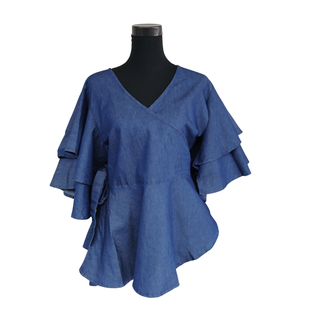 Denim Wrap Blouse