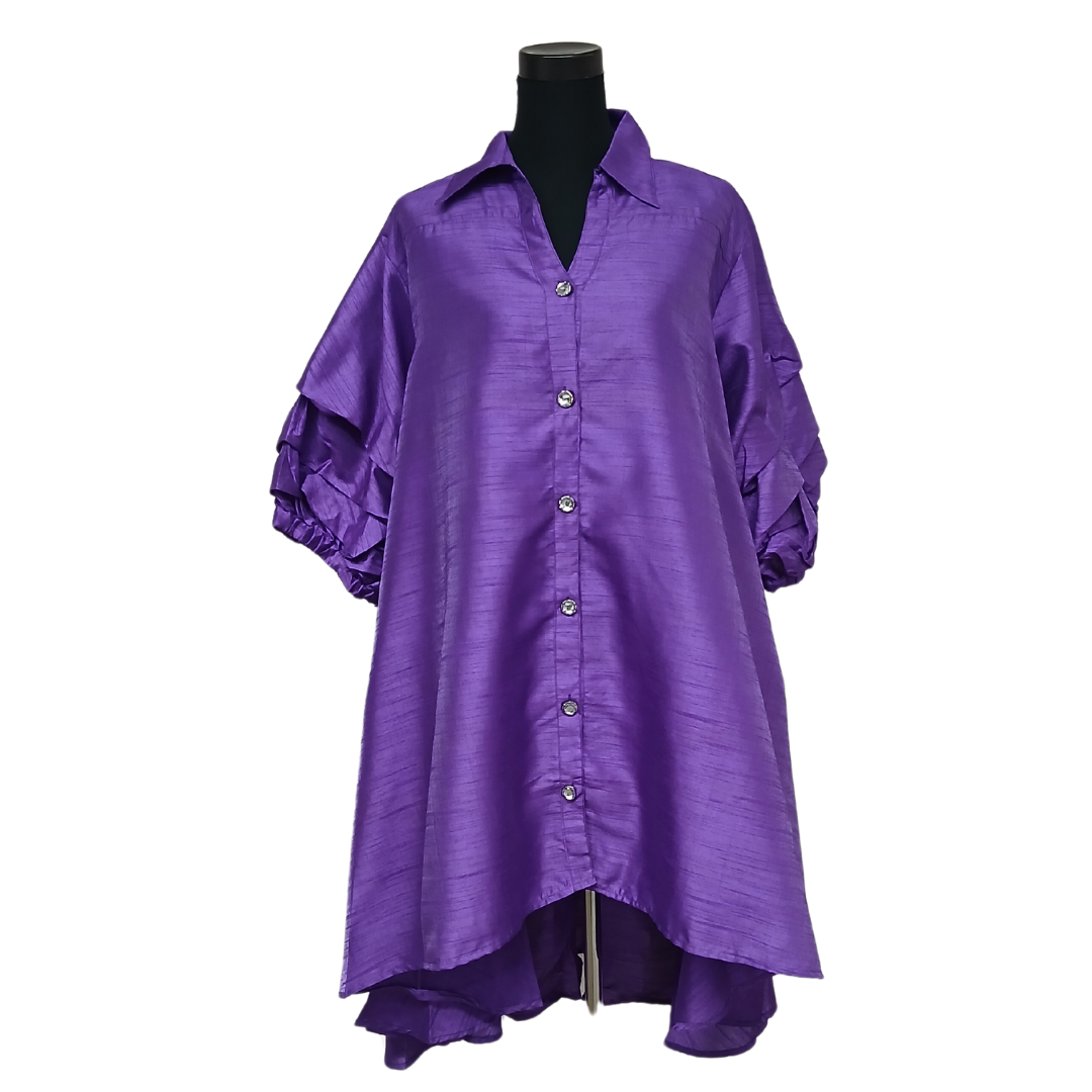 purple button dress Drop Shoulder Button Up Woven Shirt Dress Large / Purple