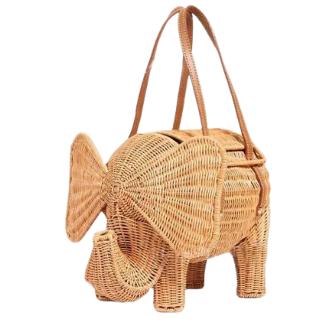 Trunks Up Elephant Rattan Handbag