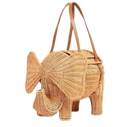 Trunks Up Elephant Rattan Handbag