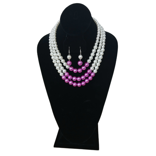 3-Strand Colored Pearl and Earrings Sets