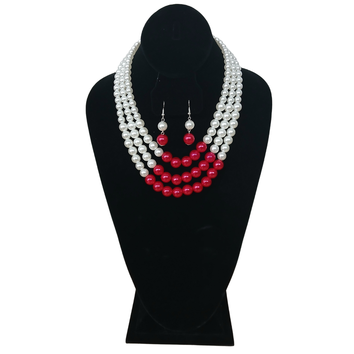 3-Strand Colored Pearl and Earrings Sets