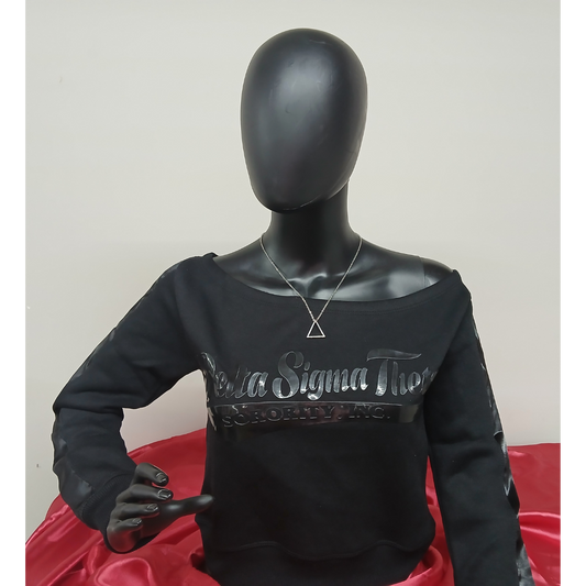 Delta Tail Black Satin Sleeve Sweatshirt