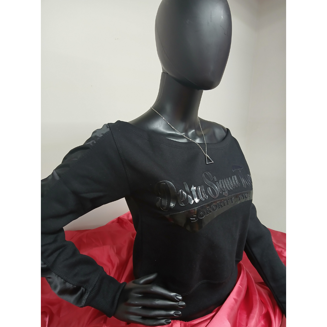 Delta Tail Black Satin Sleeve Sweatshirt