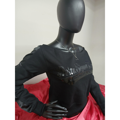 Delta Tail Black Satin Sleeve Sweatshirt